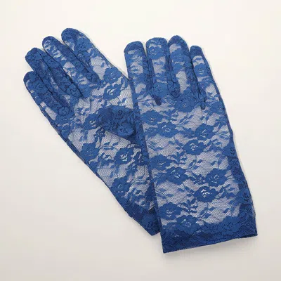 Fashnzfab Floral Pattern Lace Wedding Gloves In Blue