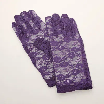 Fashnzfab Floral Pattern Lace Wedding Gloves In Purple