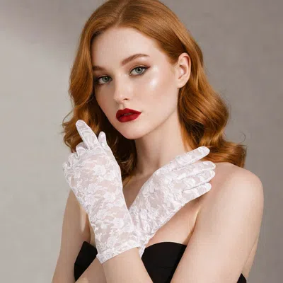 Fashnzfab Floral Pattern Lace Wedding Gloves In White