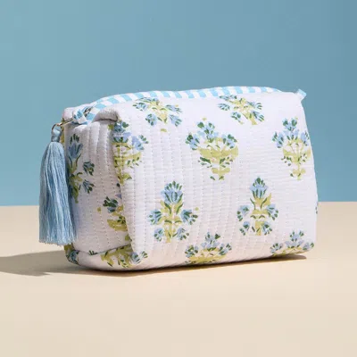 Fashnzfab Floral Pattern Quilted Tassel Portable Cosmetic Pouch Bag In White