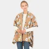 Fashnzfab Floral Pattern Wool Blended Winter Kimono Poncho In Brown