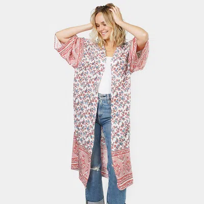 Fashnzfab Floral Patterned Cover Up Kimono Poncho In Pink