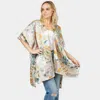 Fashnzfab Floral Patterned Satin Cover Up Kimono Poncho In Multi