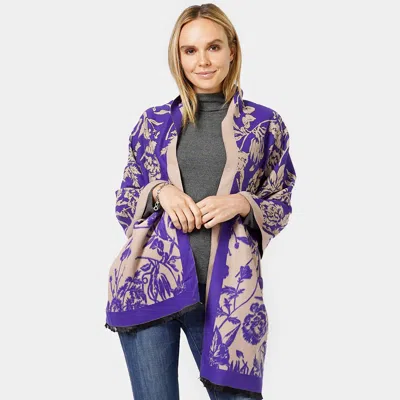 Fashnzfab Floral Patterned Shawl Scarf In Purple