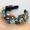 Fashnzfab Floral Patterned Stone Cluster Embellished Knot Headband In Blue