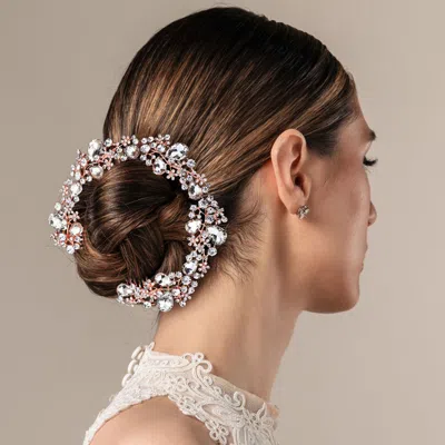 Fashnzfab Floral Pave Glass Crystal Bun Wrap Headpiece In Metallic