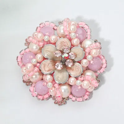 Fashnzfab Floral Pearl Beaded Pin Brooch In Multi