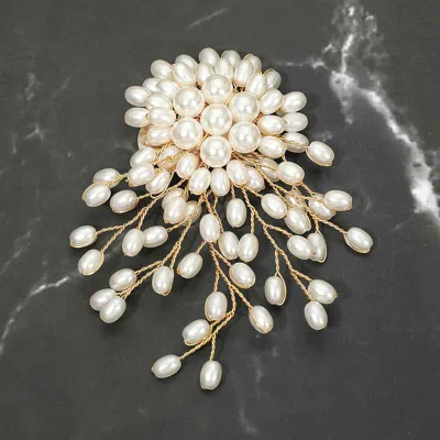 Fashnzfab Floral Pearl Branch Pin Brooch Alligator Snap Hair Clip In Multi
