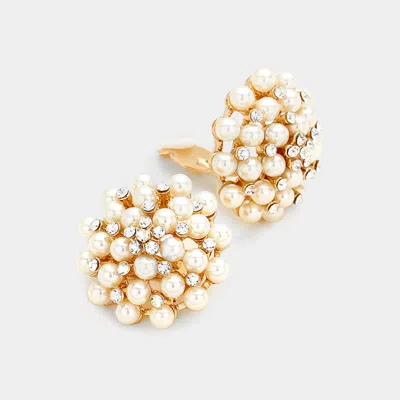Fashnzfab Floral Pearl Clip On Earrings In White