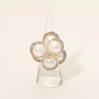 Fashnzfab Floral Pearl Cluster Stretch Ring In Gold