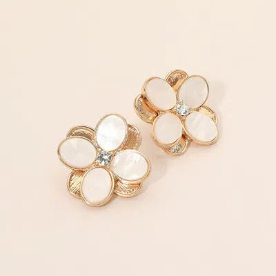Fashnzfab Floral Pearl Petal Stud Earrings In Gold