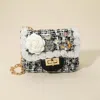 Fashnzfab Floral Pearl Stone Cluster Embellished Tweed Mini Handbag / Crossbody Bag In Black