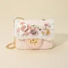 Fashnzfab Floral Pearl Stone Cluster Embellished Tweed Mini Handbag / Crossbody Bag In Multi