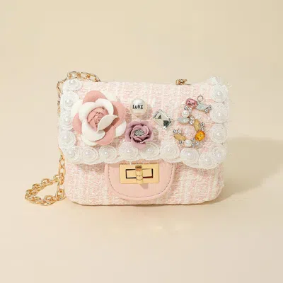 Fashnzfab Floral Pearl Stone Cluster Embellished Tweed Mini Handbag / Crossbody Bag In Multi