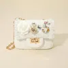 Fashnzfab Floral Pearl Stone Cluster Embellished Tweed Mini Handbag / Crossbody Bag In White