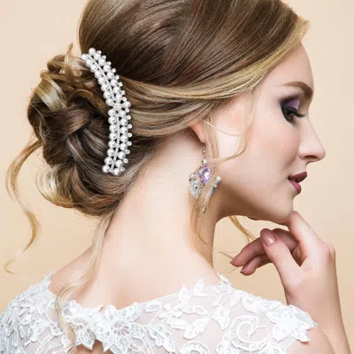 Fashnzfab Floral Pearl Stone Embellished Hair Comb In Metallic