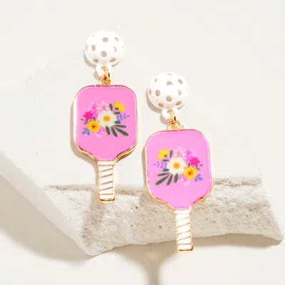Fashnzfab Floral Pickleball Paddle Dangle Earrings In Pink