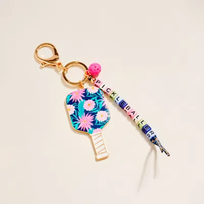Fashnzfab Floral Pickleball Paddle Pickleballer Beaded Keychain Bag Charm In Multi