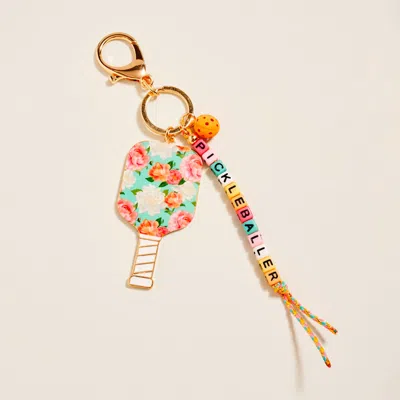 Fashnzfab Floral Pickleball Paddle Pickleballer Beaded Keychain Bag Charm In Multi