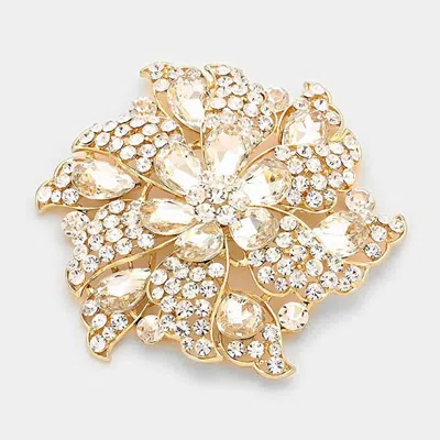 Fashnzfab Floral Pinwheel Glass Crystal Pin Brooch In Gold