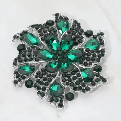Fashnzfab Floral Pinwheel Glass Crystal Pin Brooch In Green