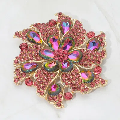 Fashnzfab Floral Pinwheel Glass Crystal Pin Brooch In Multi