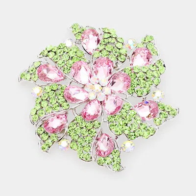 Fashnzfab Floral Pinwheel Glass Crystal Pin Brooch In Pink