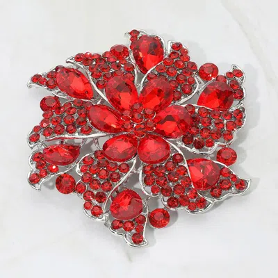 Fashnzfab Floral Pinwheel Glass Crystal Pin Brooch In Red