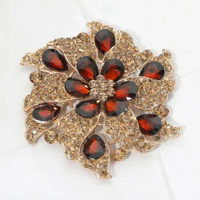 Fashnzfab Floral Pinwheel Glass Crystal Pin Brooch In Red