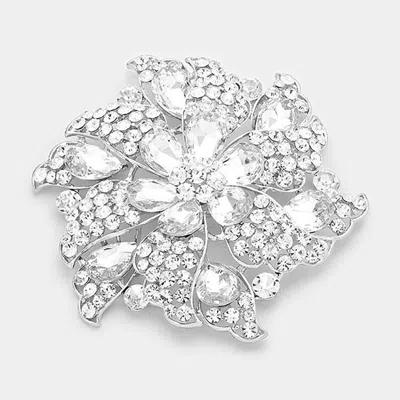 Fashnzfab Floral Pinwheel Glass Crystal Pin Brooch In Silver