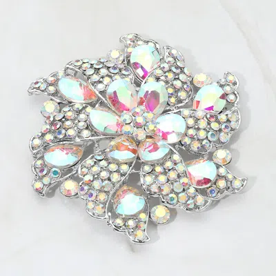 Fashnzfab Floral Pinwheel Glass Crystal Pin Brooch In Silver