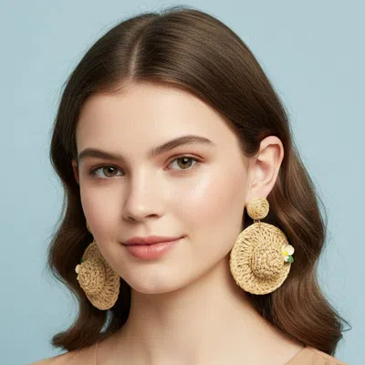 Fashnzfab Floral Point Woven Raffia Sun Hat Charm Drop Dangle Statement Earrings In Silver