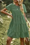 Fashnzfab Floral Polka Dots Boat Neck Loose A Line Midi Dres