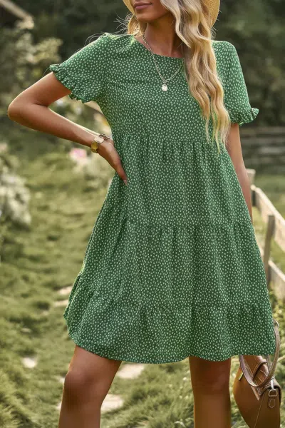 Fashnzfab Floral Polka Dots Boat Neck Loose A Line Midi Dres