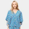 Fashnzfab Floral Print Button Down Kimono Poncho In Blue
