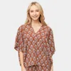 Fashnzfab Floral Print Button Down Kimono Poncho In Brown