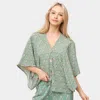 Fashnzfab Floral Print Button Down Kimono Poncho In Green