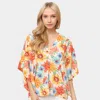 Fashnzfab Floral Print Button Down Kimono Poncho In Multi