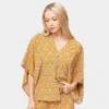 Fashnzfab Floral Print Button Down Kimono Poncho In Yellow