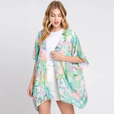 Fashnzfab Floral Print Cover Up Kimono Poncho In Gray