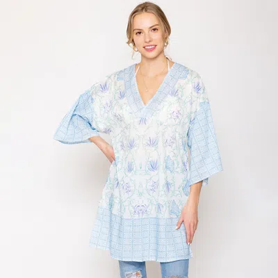 Fashnzfab Floral Print Cover Up Poncho In Blue