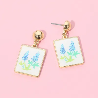 Fashnzfab Floral Print Frame Drop Dangle Earrings In Silver