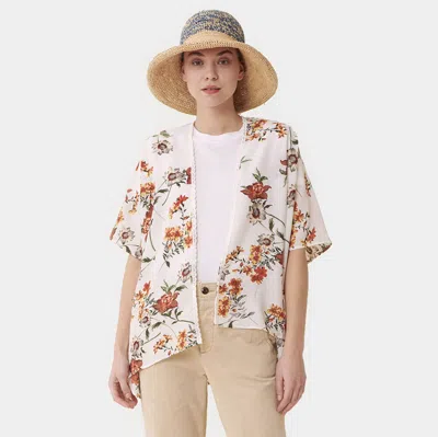 Fashnzfab Floral Print Lace Trim Kimono Poncho In Pink