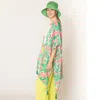 Fashnzfab Floral Print Lurex Kimono Poncho In Green