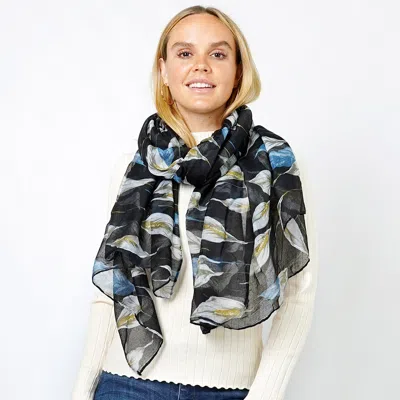 Fashnzfab Floral Print Oblong Scarf In Black