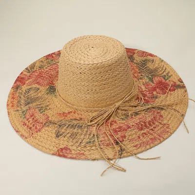 Fashnzfab Floral Print Straw Floppy Sun Hat In Multi