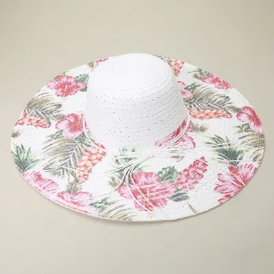 Fashnzfab Floral Print Straw Floppy Sun Hat In White