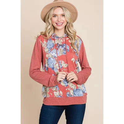 Fashnzfab Floral Printed Contrast Hoodie With Relaxed Fit And Cuff Detail In Multi