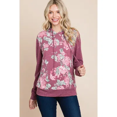 Fashnzfab Floral Printed Contrast Hoodie With Relaxed Fit And Cuff Detail In White