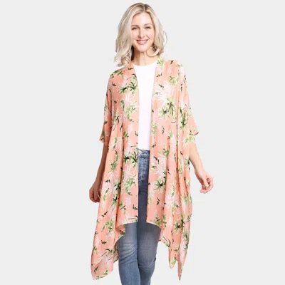 Fashnzfab Floral Printed Cover Up Kimono Poncho In Pink